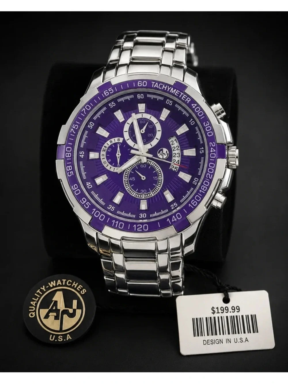 #550 AJ Purple Chronograph Watch – 48mm Brand New with Tags Stainless Steel